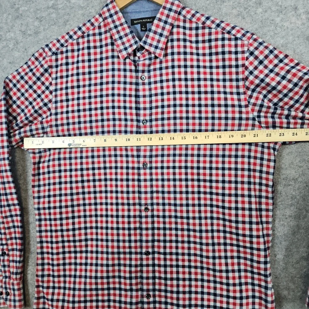 Banana Republic Men's Size L Long Sleeve Button Up Shirt Red Blue Gray‎ Checks